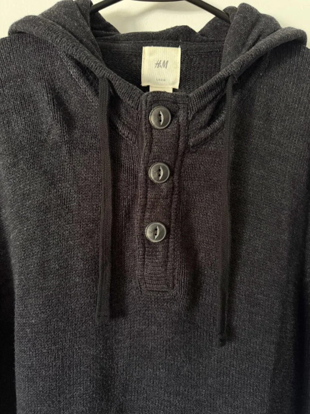 H&M Men’s Charcoal Knit Henley Hoodie Sweater Size L
